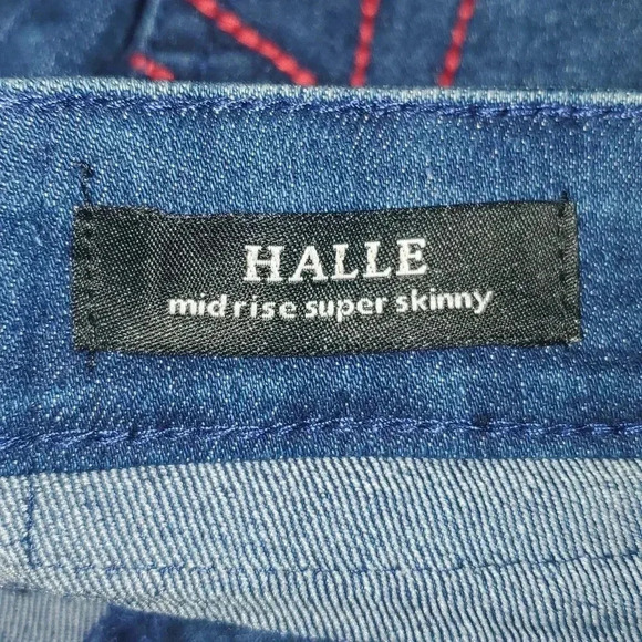 True Religion Halle Mid Rise Super Skinny Blue Jeans Red Stiching Size 12 NWT🔥 - Picture 12 of 16